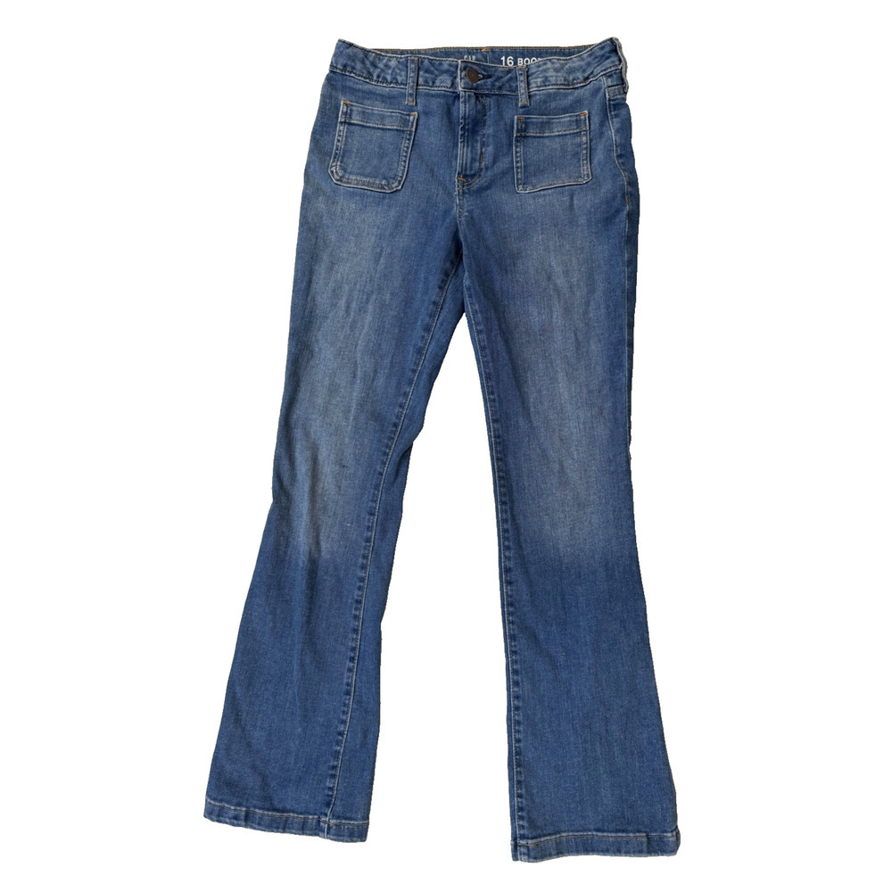 GAP Kids Jeans Youth 16 Blue Bootcut Adjustable Waist Denim Unique Front Pockets